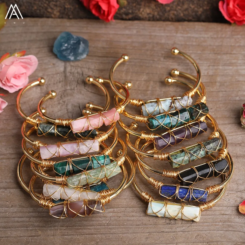 Wire Wrapped Larimar Stone Bracelet in Gold Copper - Available in various color