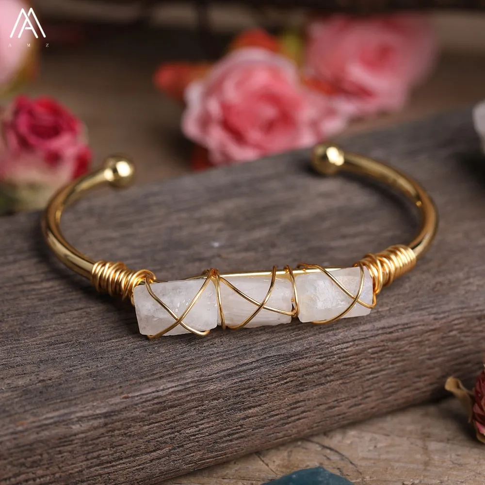 Wire Wrapped Larimar Stone Bracelet in Gold Copper - Available in various color