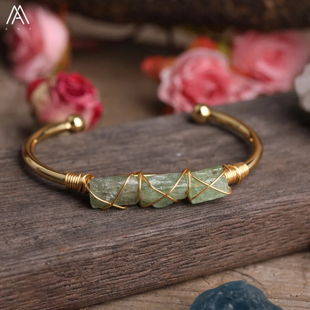 Wire Wrapped Larimar Stone Bracelet in Gold Copper - Available in various color