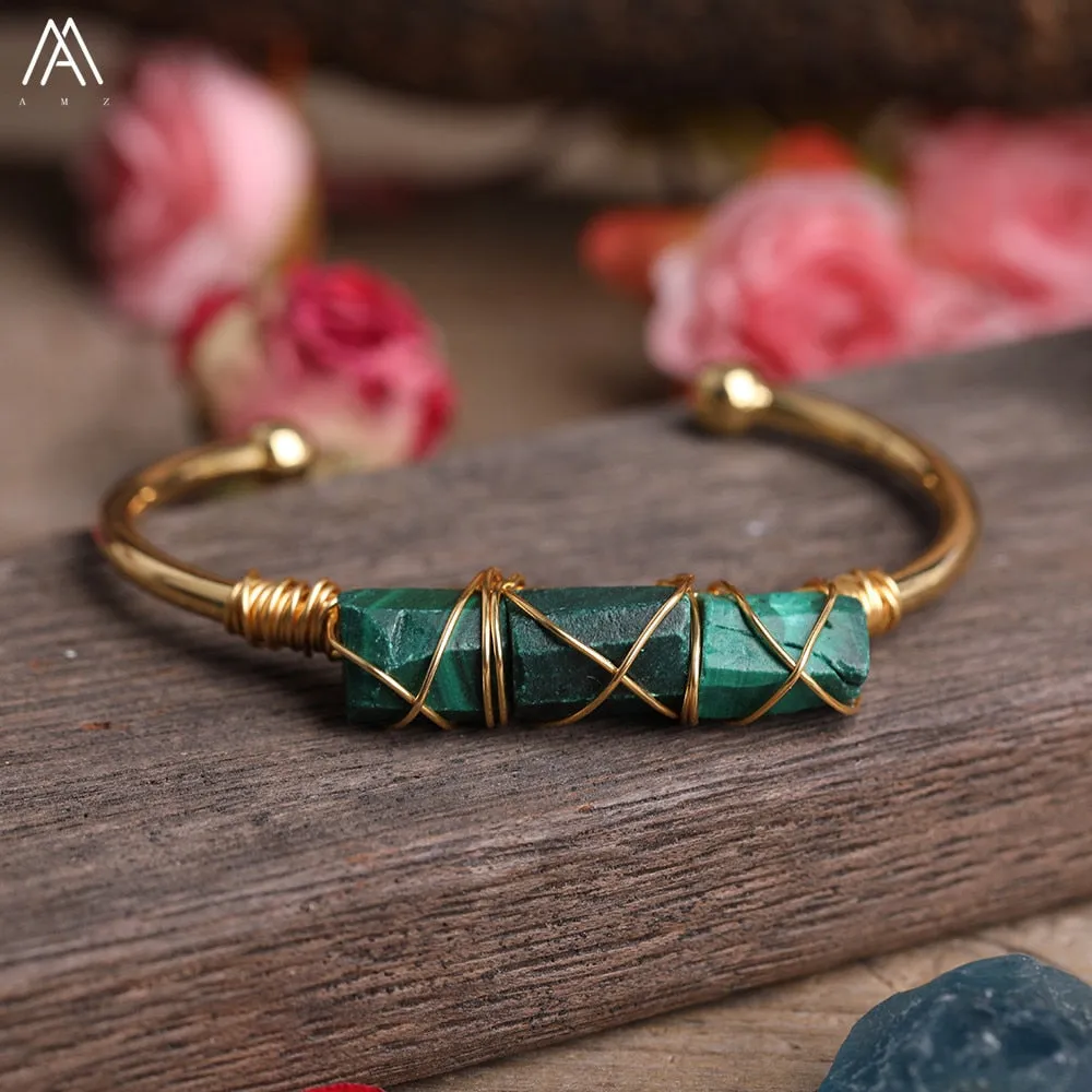 Wire Wrapped Larimar Stone Bracelet in Gold Copper - Available in various color