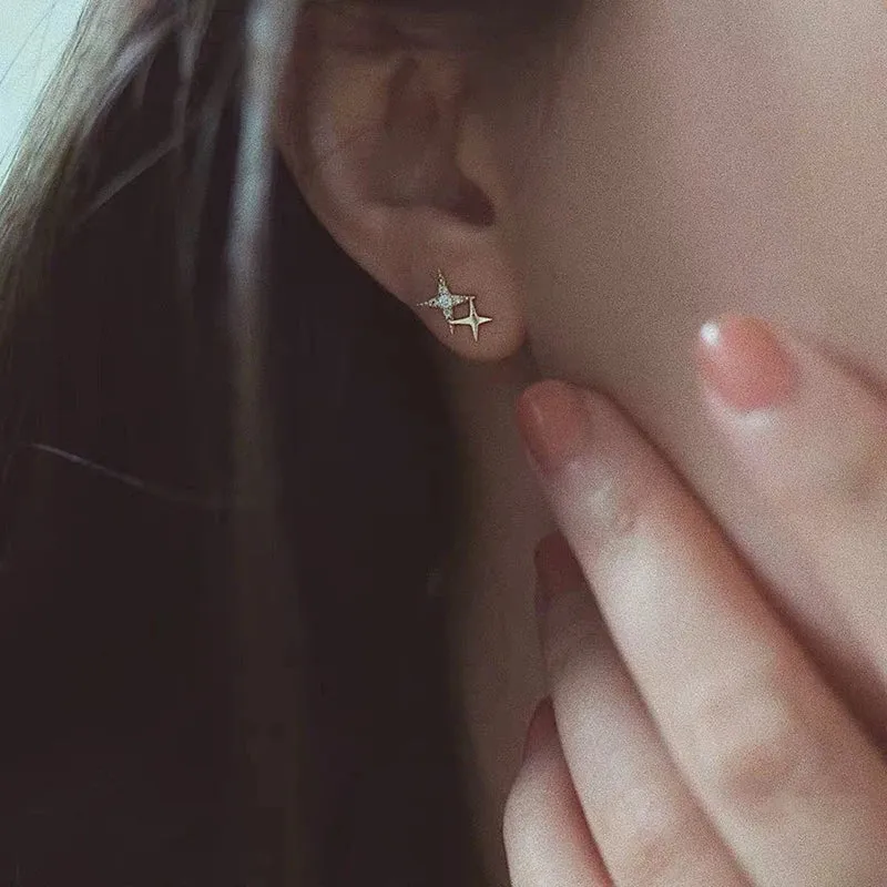 WOOZU 925 Sterling Silver Cute Star Stud Earrings for Women