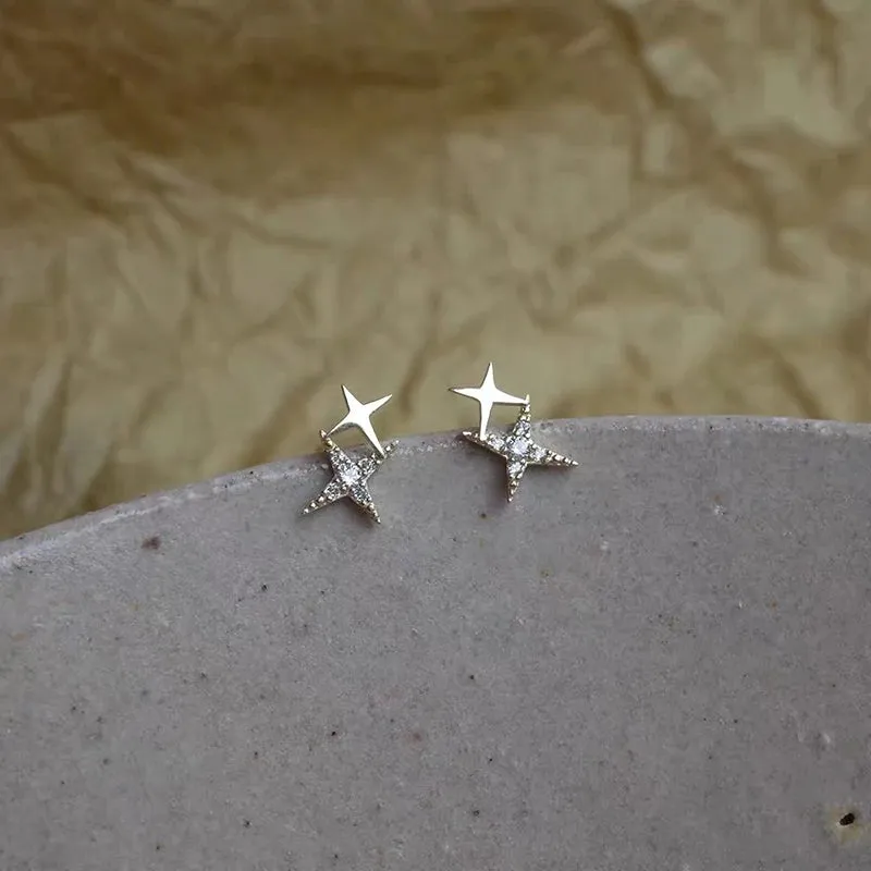 WOOZU 925 Sterling Silver Cute Star Stud Earrings for Women