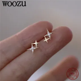 WOOZU 925 Sterling Silver Cute Star Stud Earrings for Women
