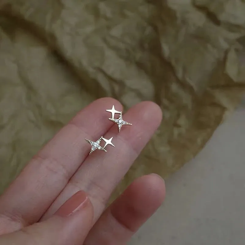WOOZU 925 Sterling Silver Cute Star Stud Earrings for Women