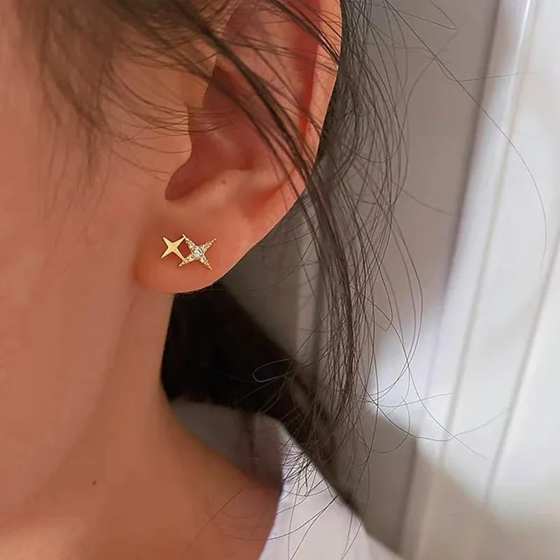 WOOZU 925 Sterling Silver Cute Star Stud Earrings for Women