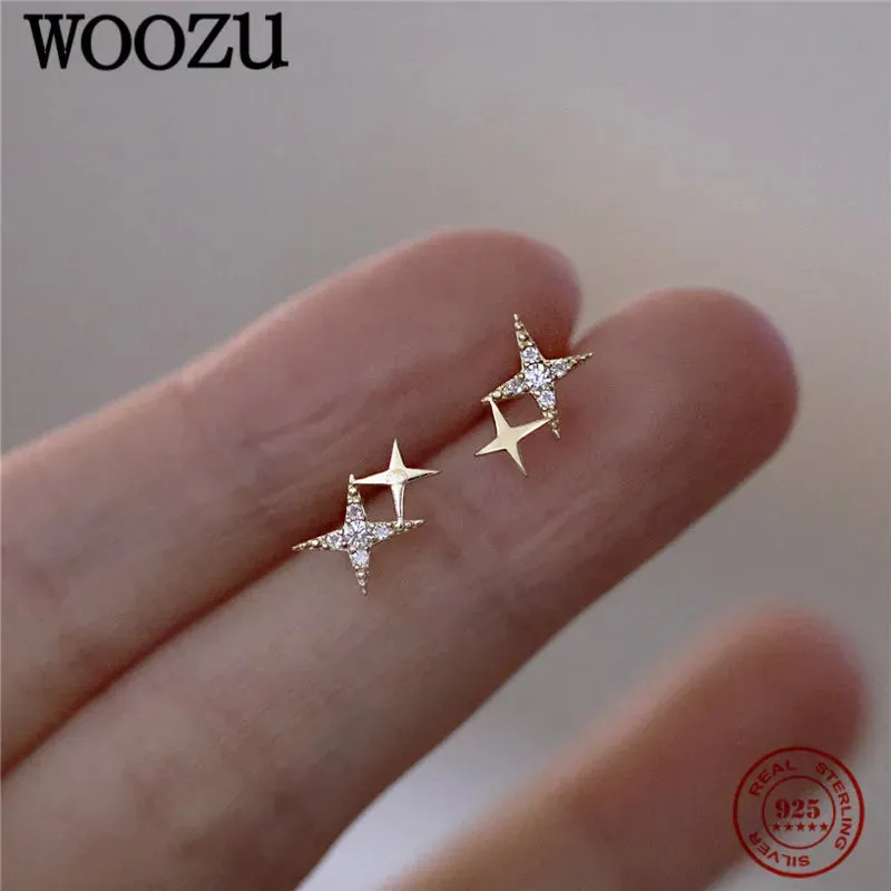 WOOZU 925 Sterling Silver Cute Star Stud Earrings for Women