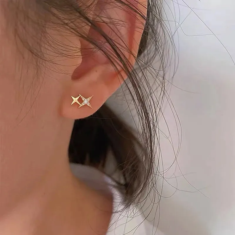 WOOZU 925 Sterling Silver Cute Star Stud Earrings for Women